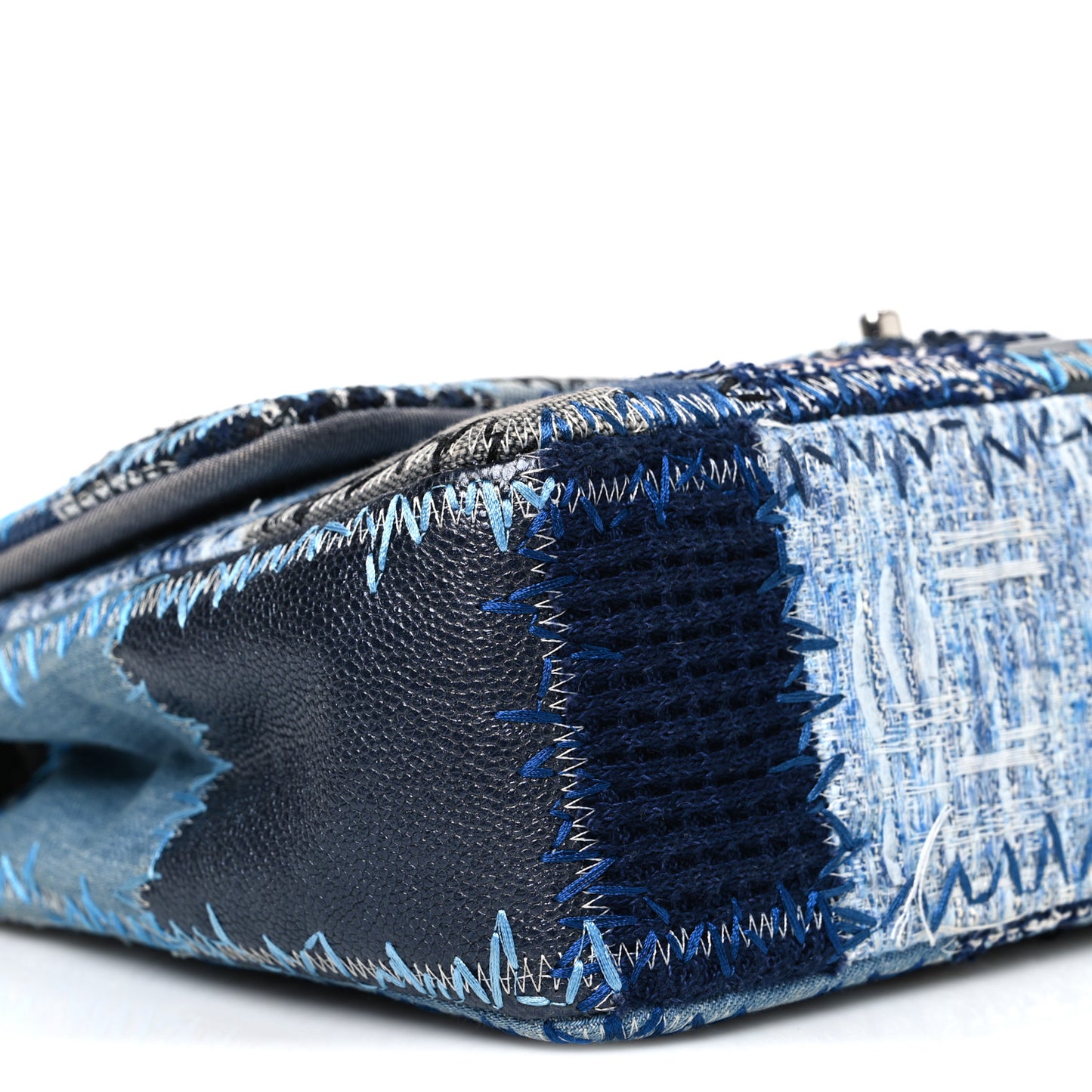 Denim Tweed Patchwork Jumbo Single Flap Blue