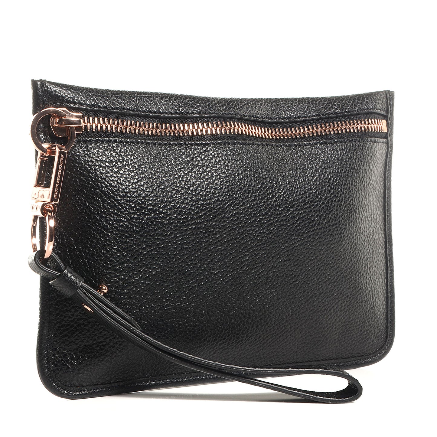 Pebbled Leather Prisma Wristlet Black With Rose Gold Hardware