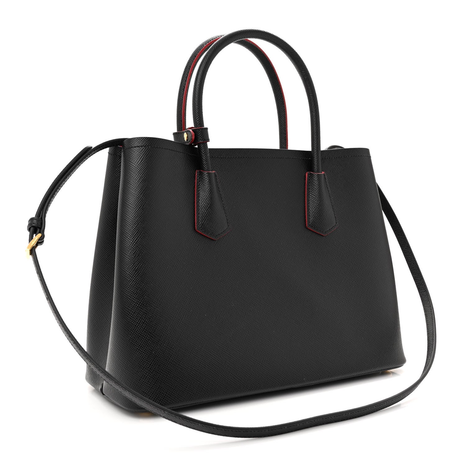Prada Saffiano Cuir Medium Double Bag Black Fuoco 3 of 11