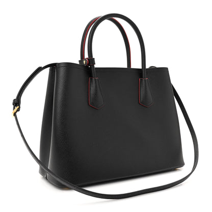 Prada Saffiano Cuir Medium Double Bag Black Fuoco 3 of 11