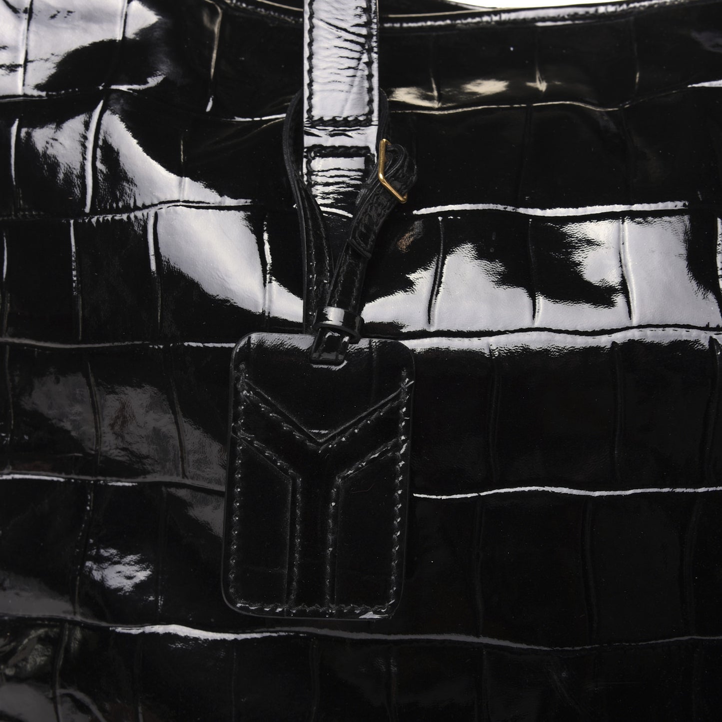 Crocodile Embossed Patent Raspail Tote Black