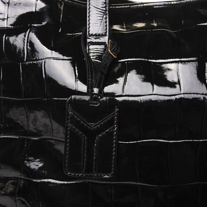 Saint Laurent Crocodile Embossed Patent Raspail Tote Black 13 of 17