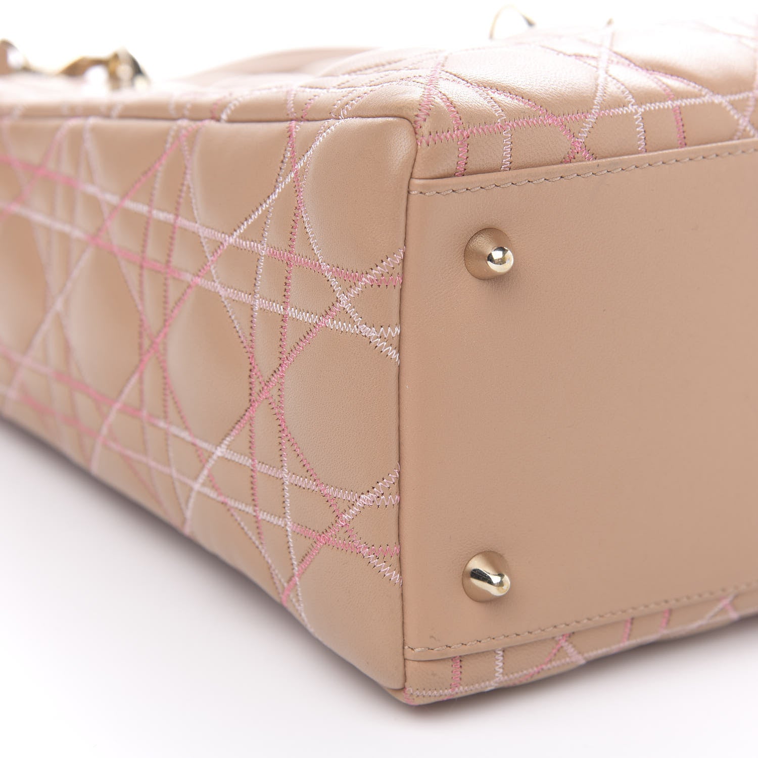Christian Dior Lambskin Cannage Contrast Stitch Medium Lady Dior Beige 9 of 17