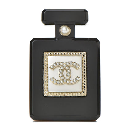 Chanel Resin Pearl Perfume Bottle CC Brooch Black Gold 1 of 5
