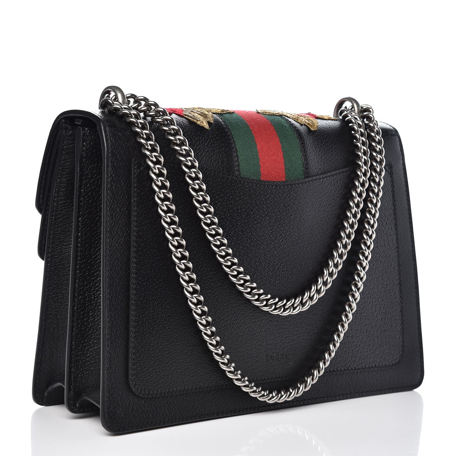 Gucci Calfskin Web Floral Embroidered Medium Dionysus Shoulder Bag Black 3 of 7