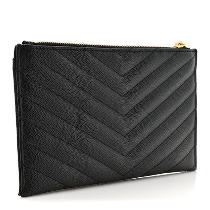 Saint Laurent Grain De Poudre Chevron Monogram Bill Pouch Black 3 of 9