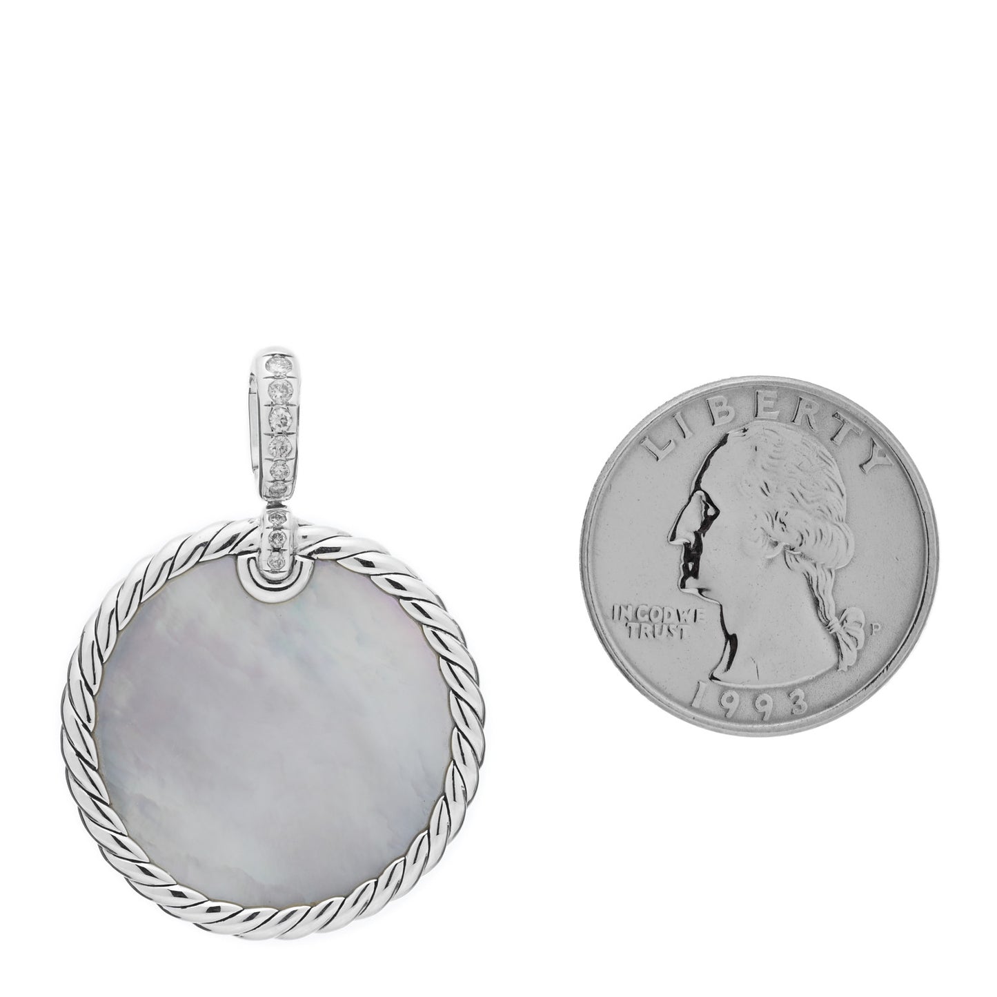 Sterling Silver Diamond Onyx Mother of Pearl Elements Disc Pendant