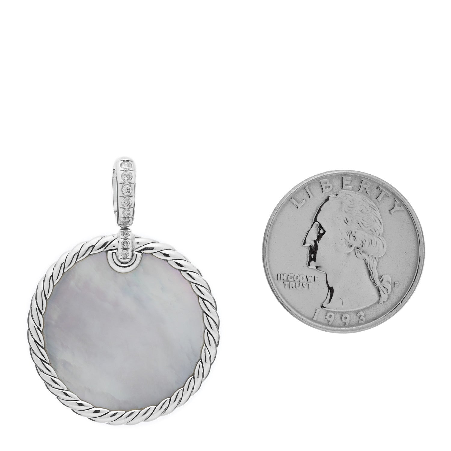 David Yurman Sterling Silver Diamond Onyx Mother of Pearl Elements Disc Pendant 2 of 4