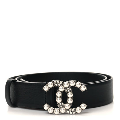 Chanel Calfskin Pearl Crystal CC Belt 75 30 Black 1 of 7