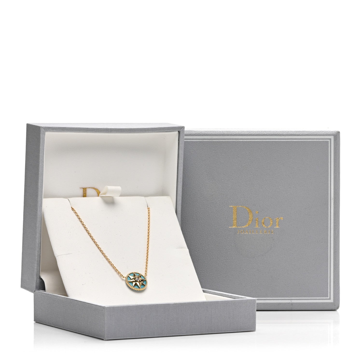 Christian Dior 18K Yellow Gold Diamond Turquoise Rose Des Vents Necklace 5 of 5