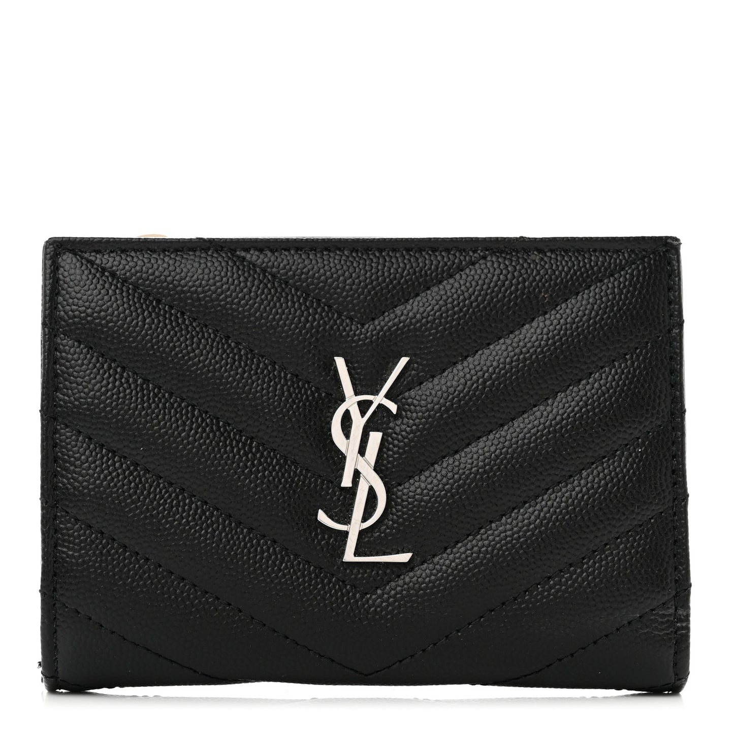 Grain De Poudre Matelasse Chevron Monogram Zipped Two-Part Wallet Black