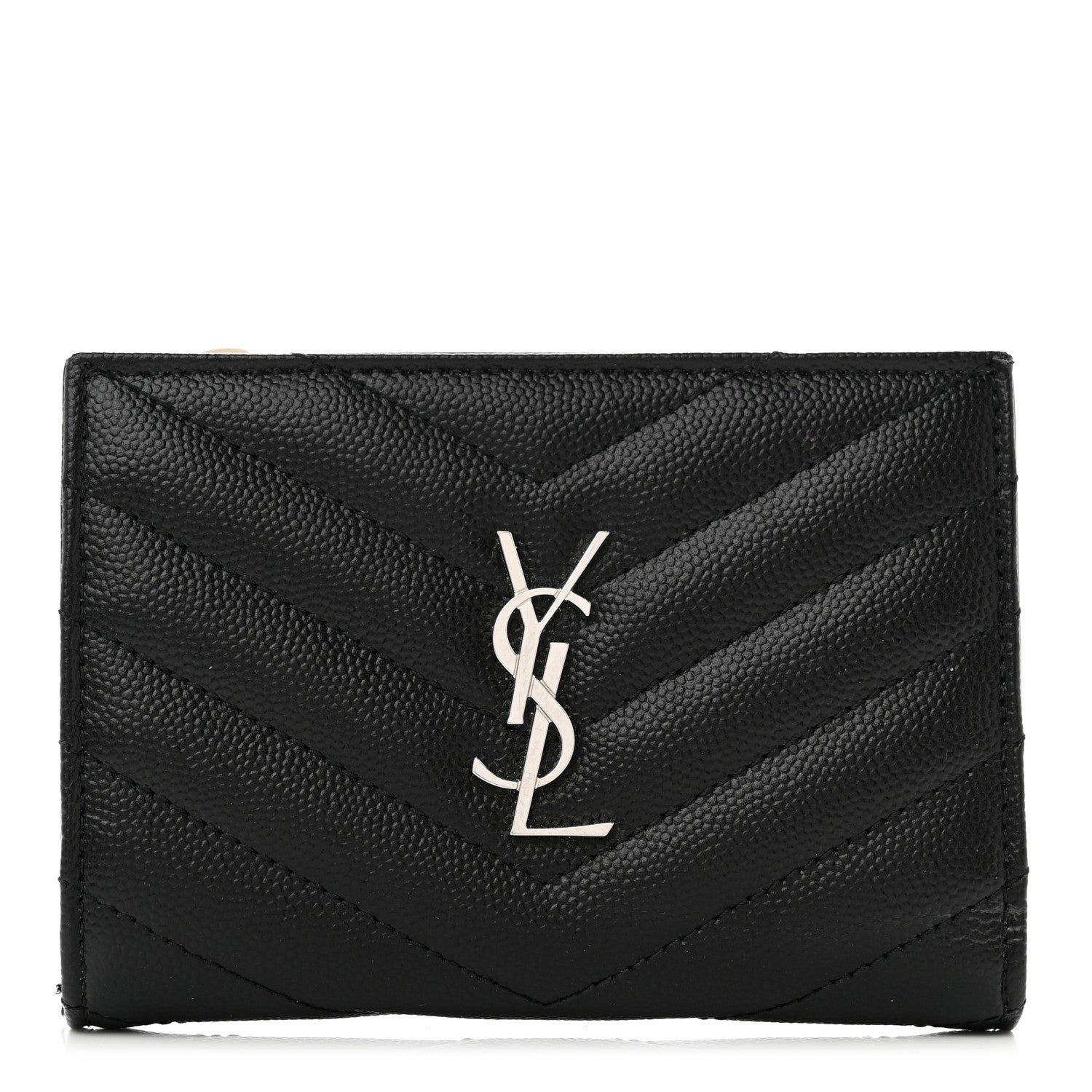 Saint Laurent Grain De Poudre Matelasse Chevron Monogram Zipped Two-Part Wallet Black 1 of 8