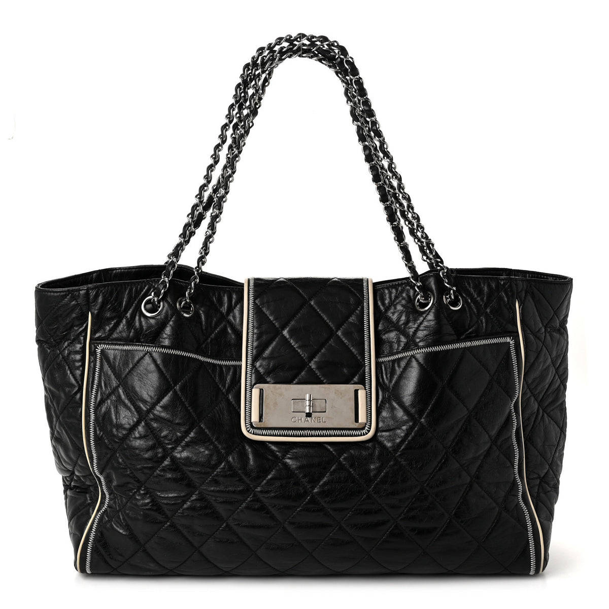 Chanel Lambskin Quilted Large East West Tote Black 1 of 10
