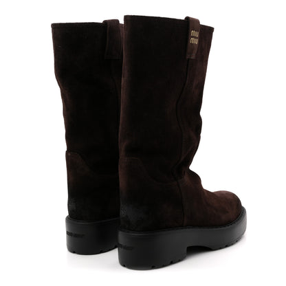 Miu Miu Vintage Effect Suede Mid Calf Boots 40 Morro 4 of 10