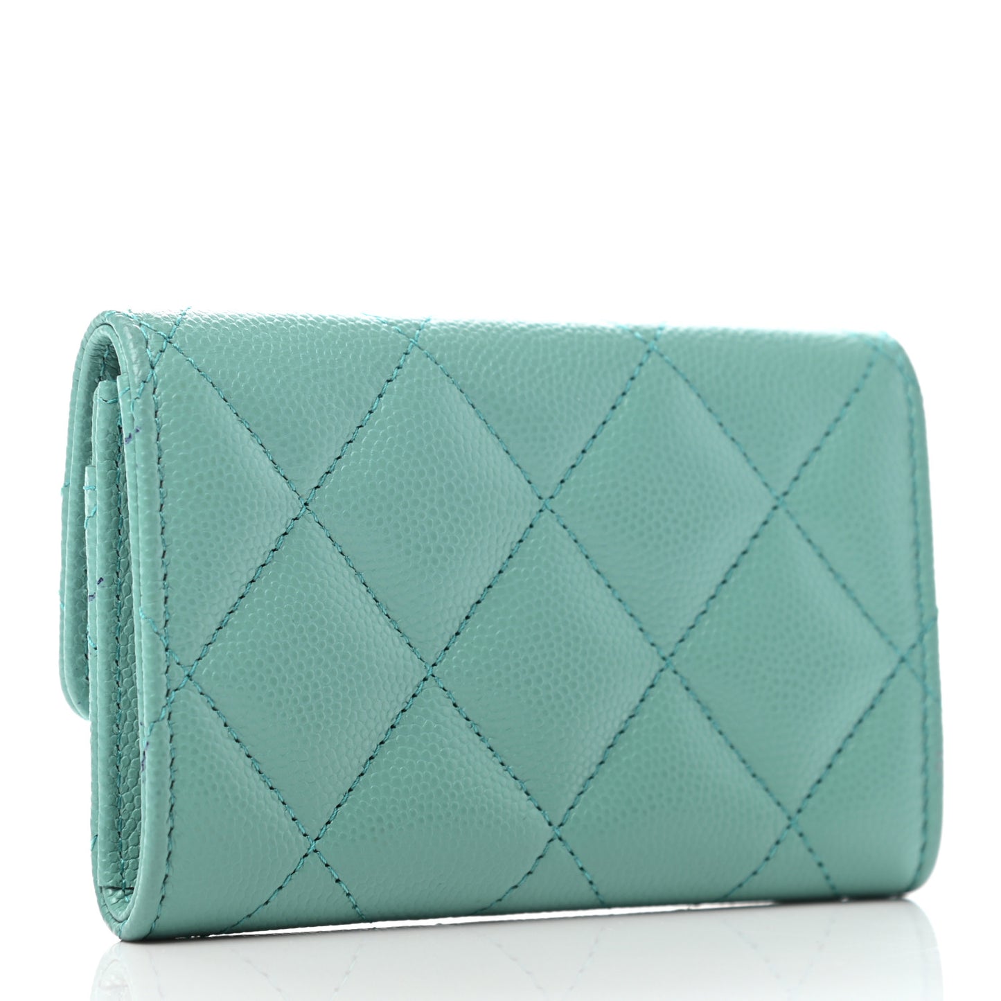 Caviar Pearl Quilted Coco Candy Flap Card Holder Blue