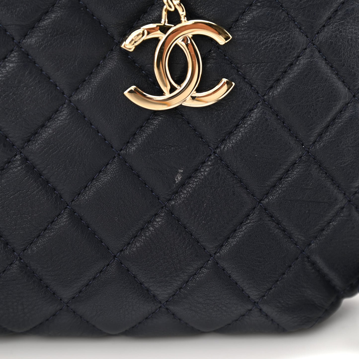 Calfskin Quilted Banane Waist Bag Fanny Pack Navy Blue