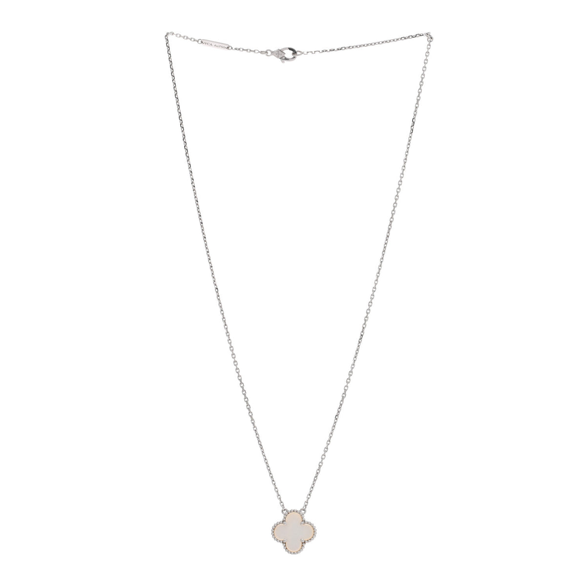 18K White Gold Mother Of Pearl Vintage Alhambra Pendant Necklace