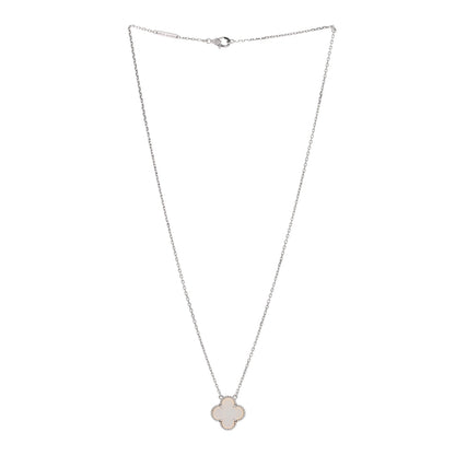 Van Cleef & Arpels 18K White Gold Mother Of Pearl Vintage Alhambra Pendant Necklace 3 of 5