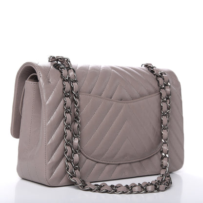 Chanel Iridescent Calfskin Chevron Quilted Medium Double Flap Grey 3 of 11
