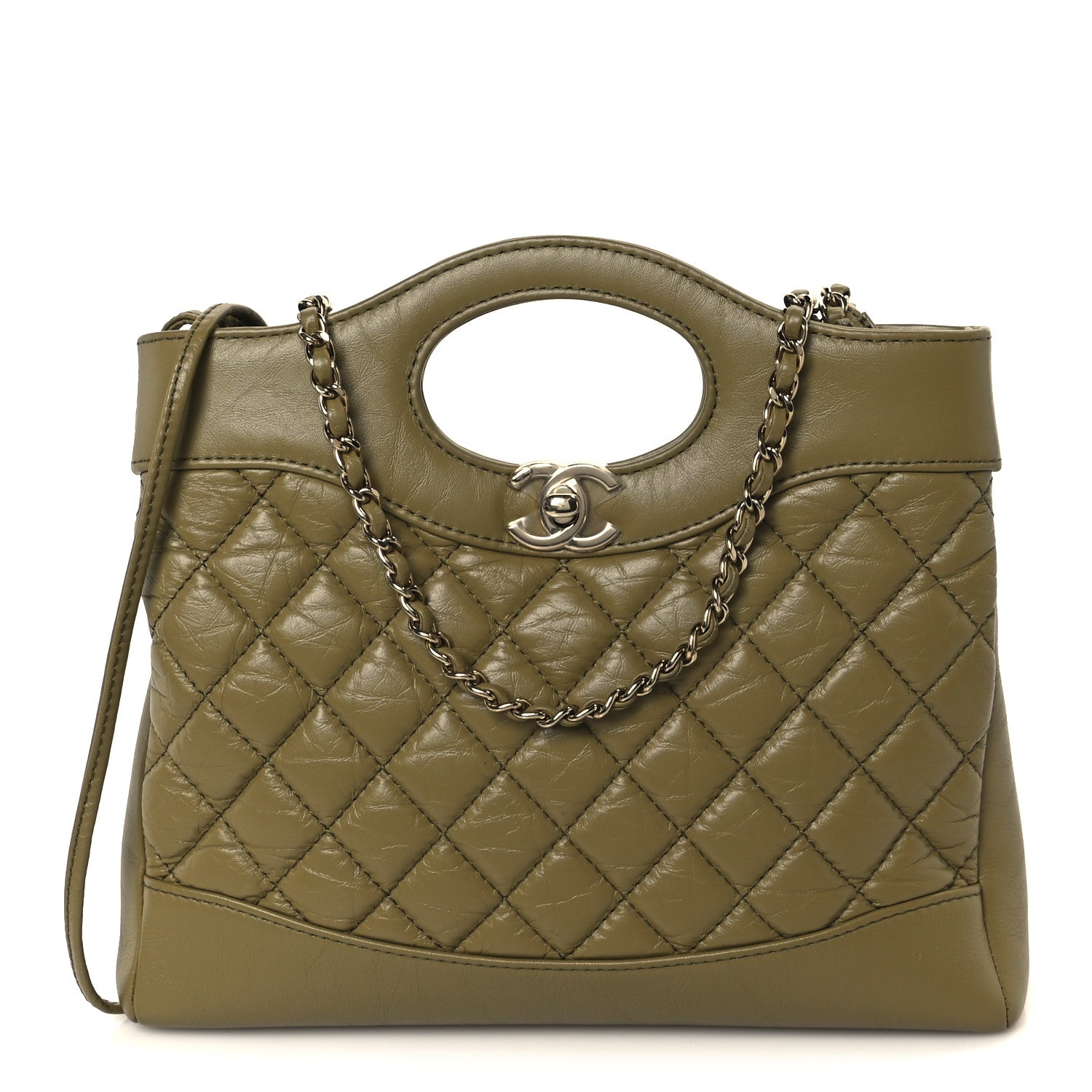 Chanel Shiny Crumpled Calfskin Quilted Mini 31 Shopping Bag Khaki 1 of 10