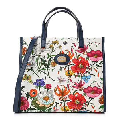 Gucci Canvas Medium Flora Tote White Multicolor Blue Agata 1 of 5