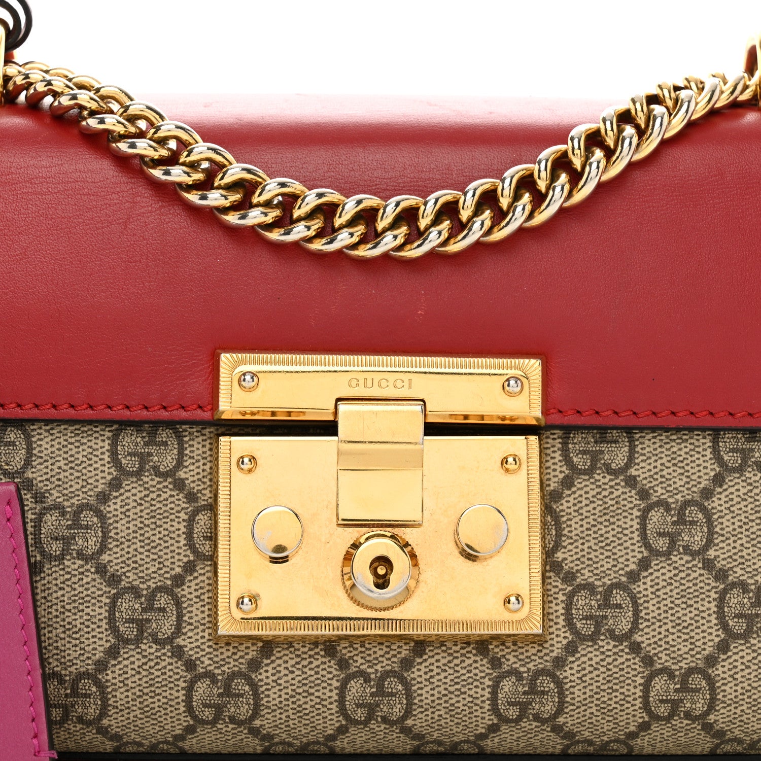Gucci GG Supreme Monogram Calfskin Small Padlock Shoulder Bag Beige Hibiscus Red New Rosette 5 of 14