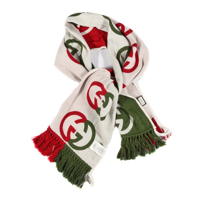 Gucci Wool Geyjerry Reversible Fringe Scarf Green Red 1 of 4