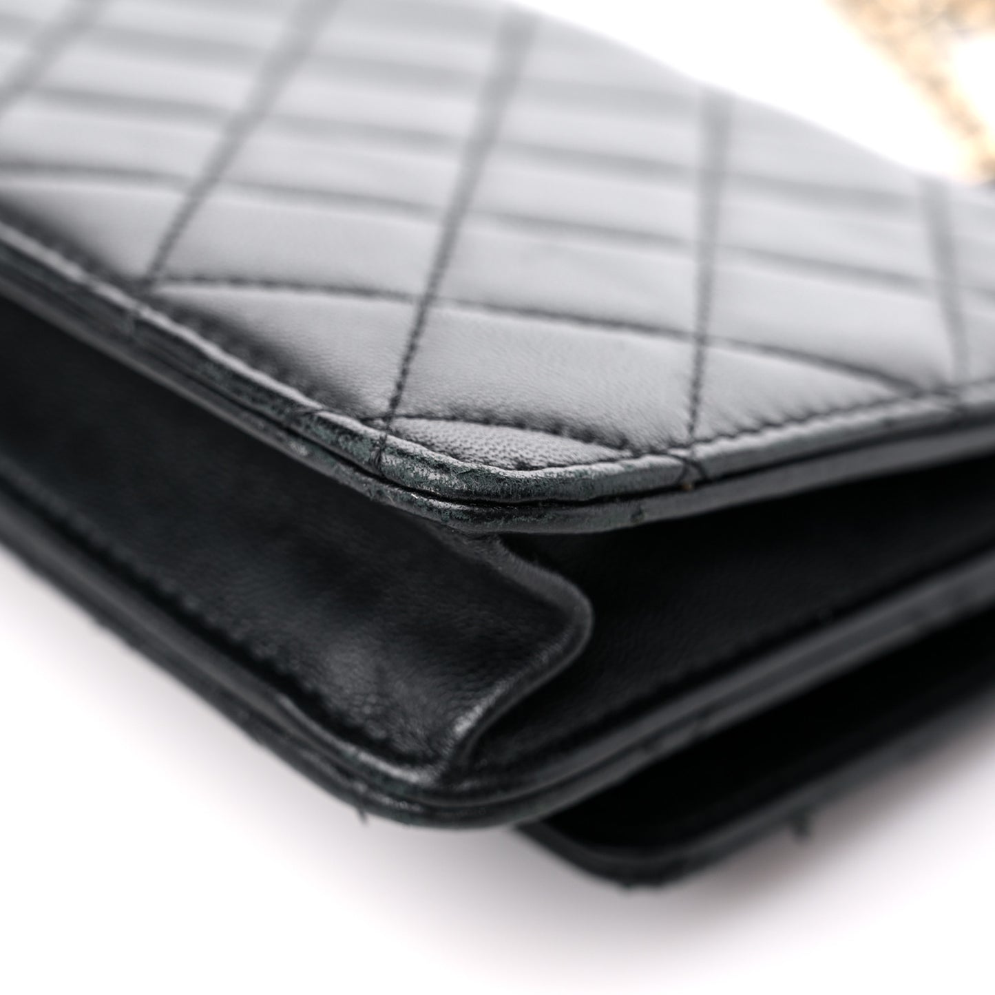 Lambskin Quilted Trendy CC Wallet On Chain WOC Black