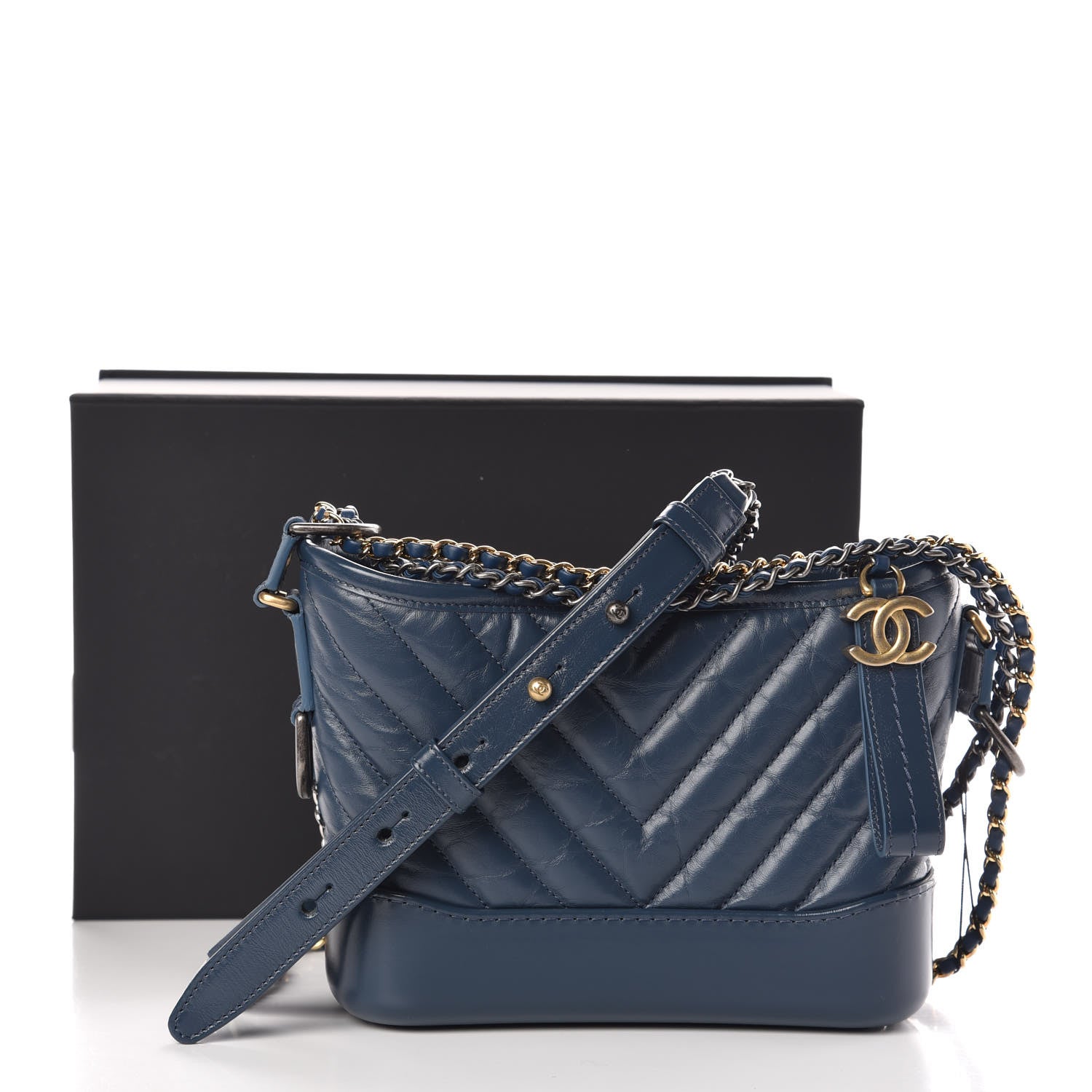 Chanel Aged Calfskin Chevron Quilted Small Gabrielle Hobo Blue 8 of 8