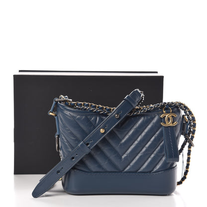 Chanel Aged Calfskin Chevron Quilted Small Gabrielle Hobo Blue 8 of 8