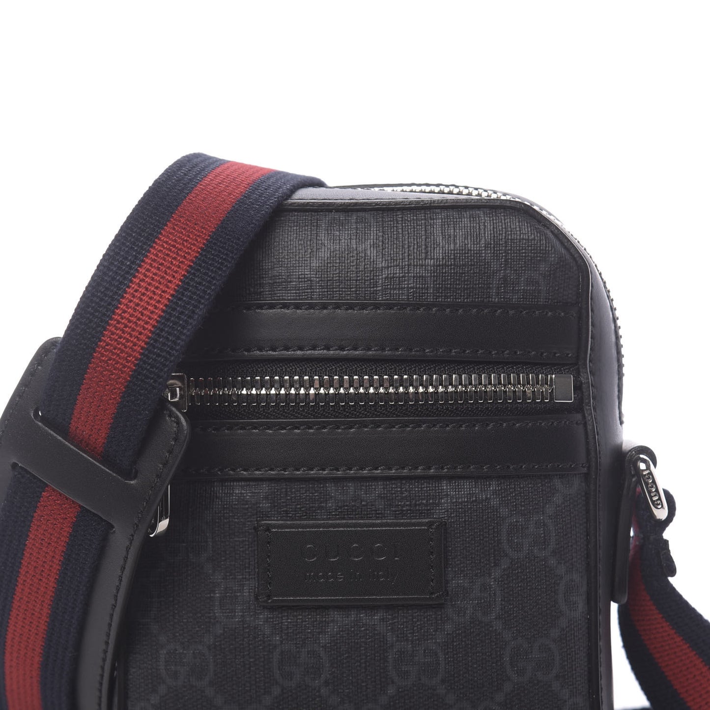 GG Supreme Monogram Appia Calfskin Web Small Camera Messenger Bag Black Grey