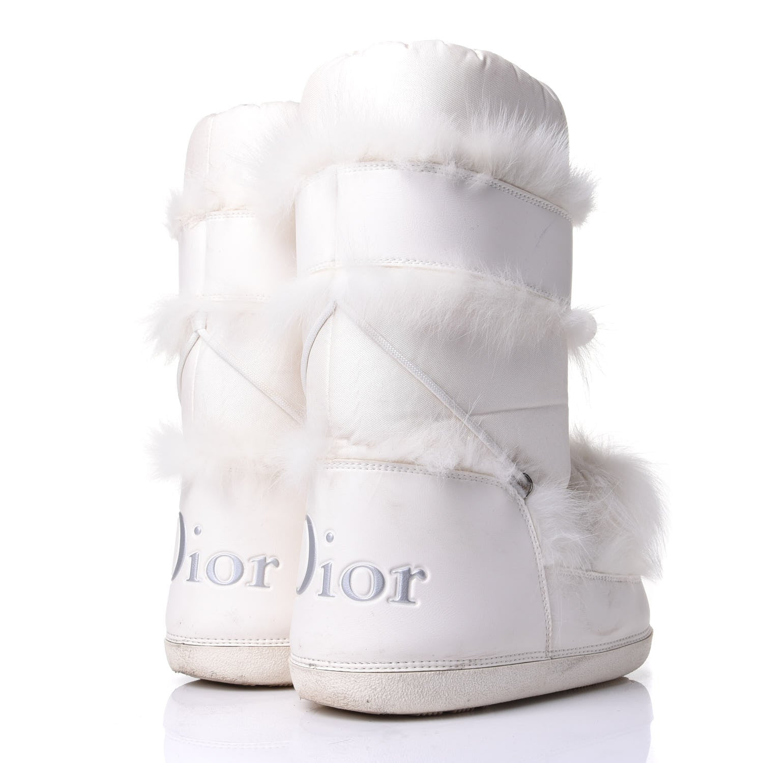 Christian Dior Canvas Calfskin Fur Womens Moon Boots 38-40 White 4 of 8