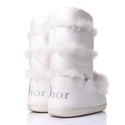 Christian Dior Canvas Calfskin Fur Womens Moon Boots 38-40 White 4 of 8