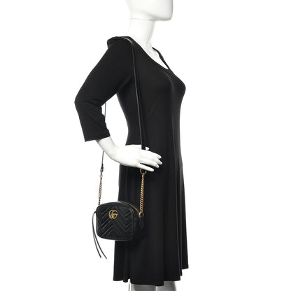 Gucci Calfskin Matelasse Mini GG Marmont Chain Shoulder Bag Black 2 of 11