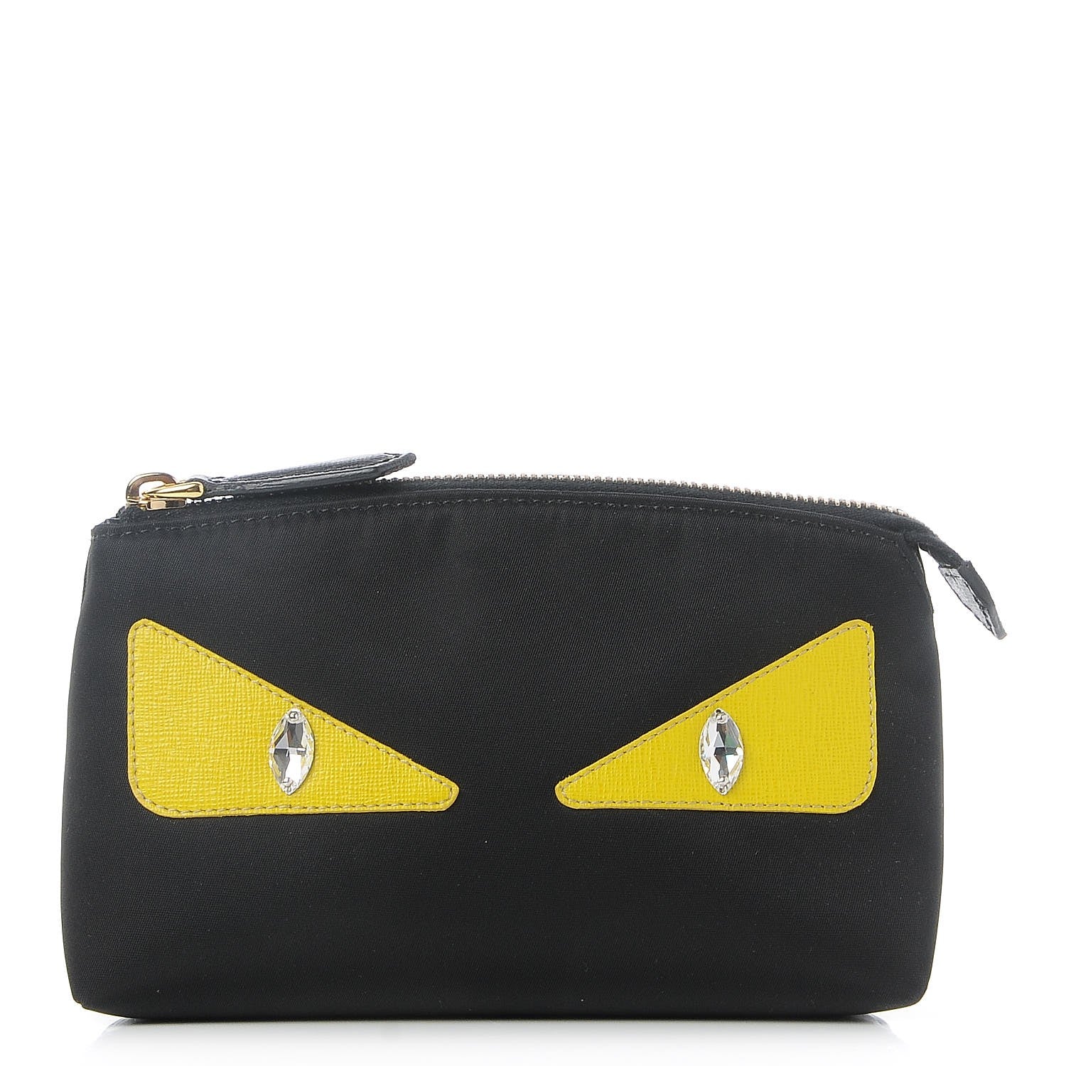Fendi Nylon Vitello Elite Crystal Eye Monster Large Cosmetic Pouch Black Cedro 1 of 7