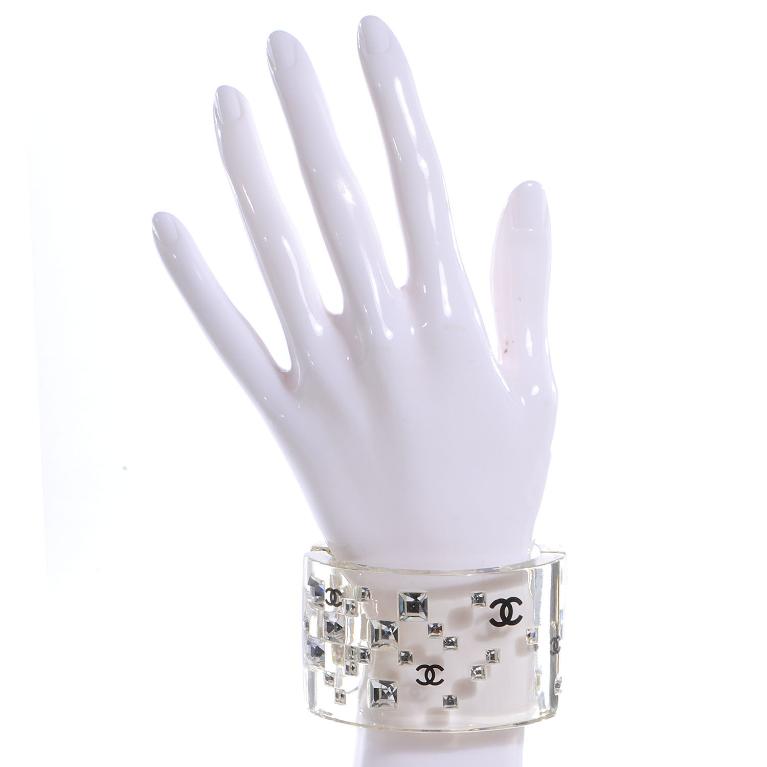 Chanel Resin CC Crystal Large Cuff Clear 2 of 6