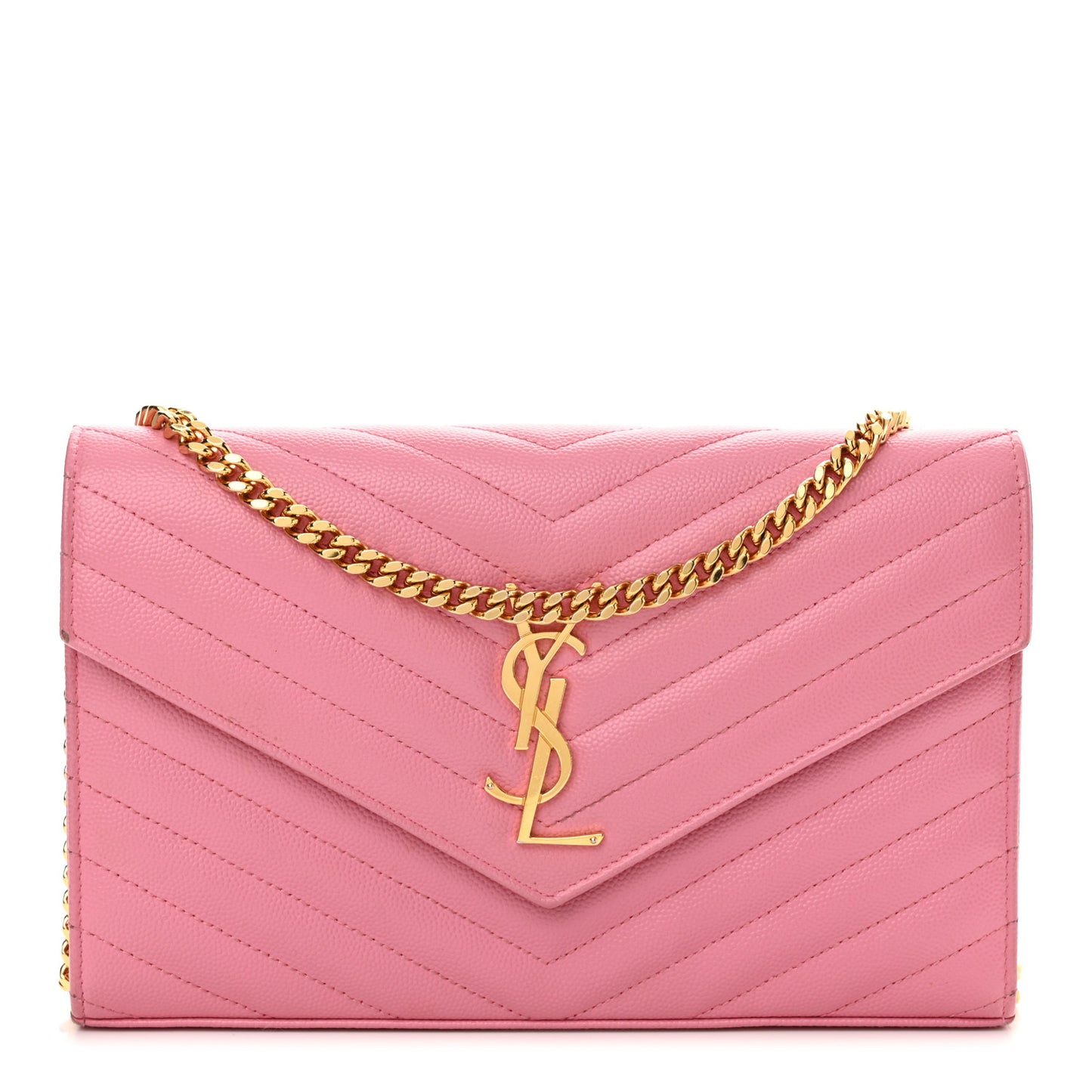Grain De Poudre Matelasse Chevron Monogram Chain Wallet Indian Pink