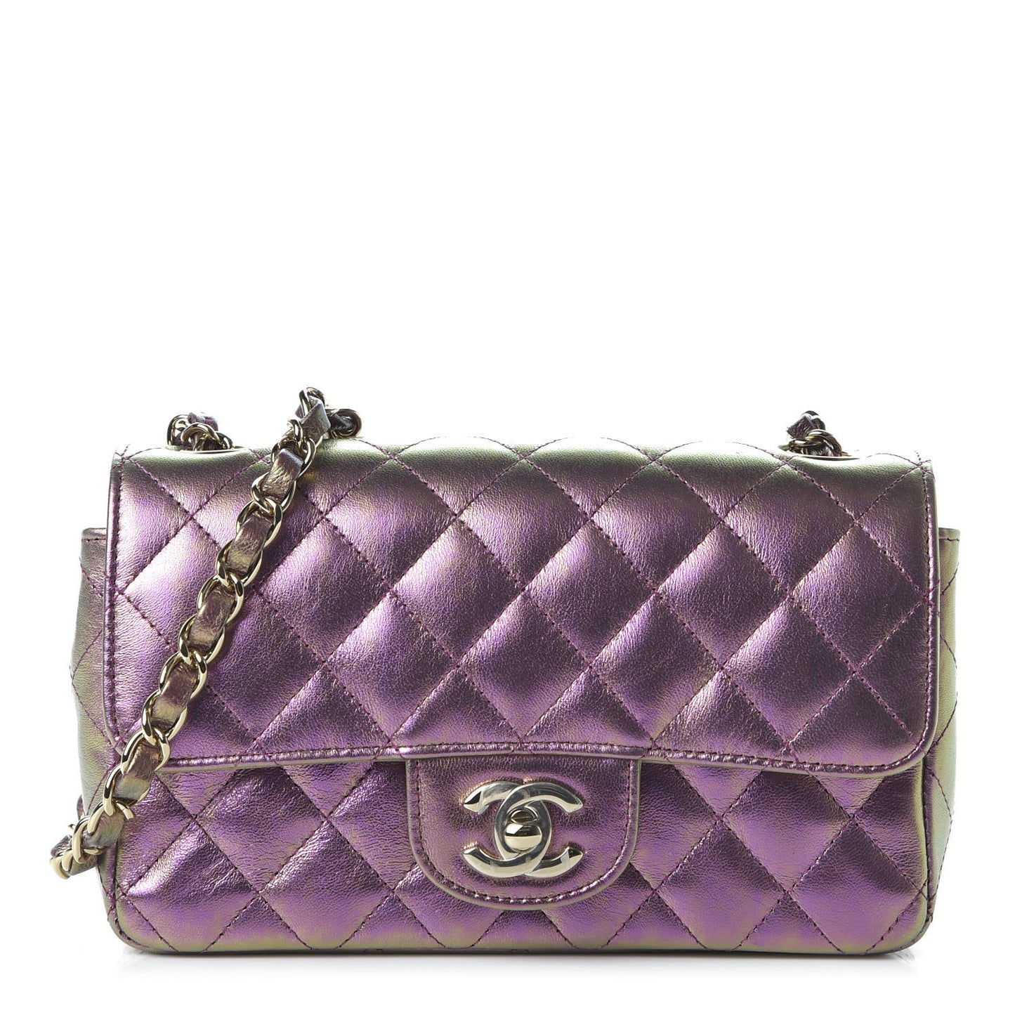 Iridescent Lambskin Quilted Mini Rectangular Flap Purple