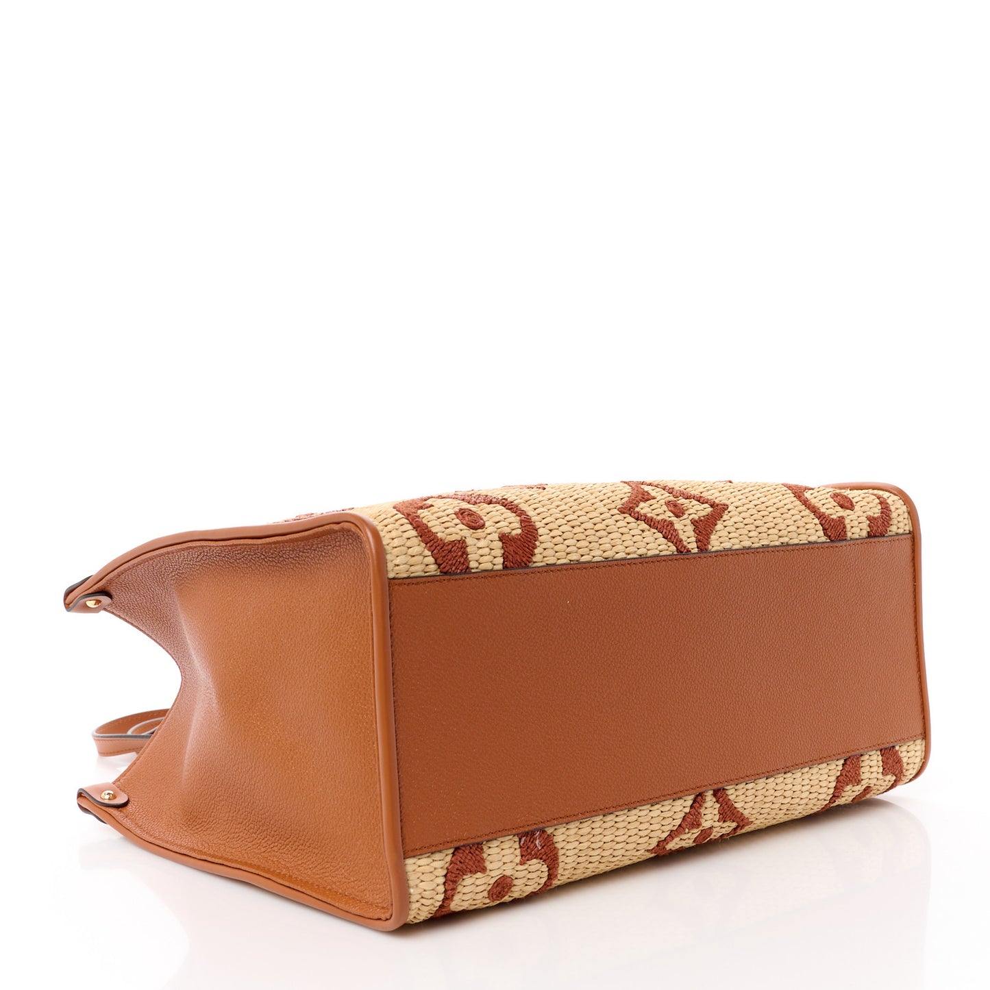 Raffia Calfskin Monogram Giant Onthego MM Tan