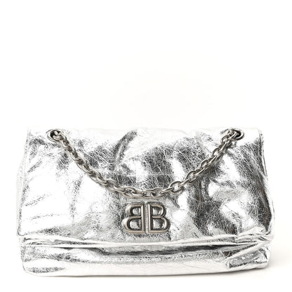 Balenciaga Metallized Arena Calfskin Medium Monaco Chain Shoulder Bag Silver 1 of 10