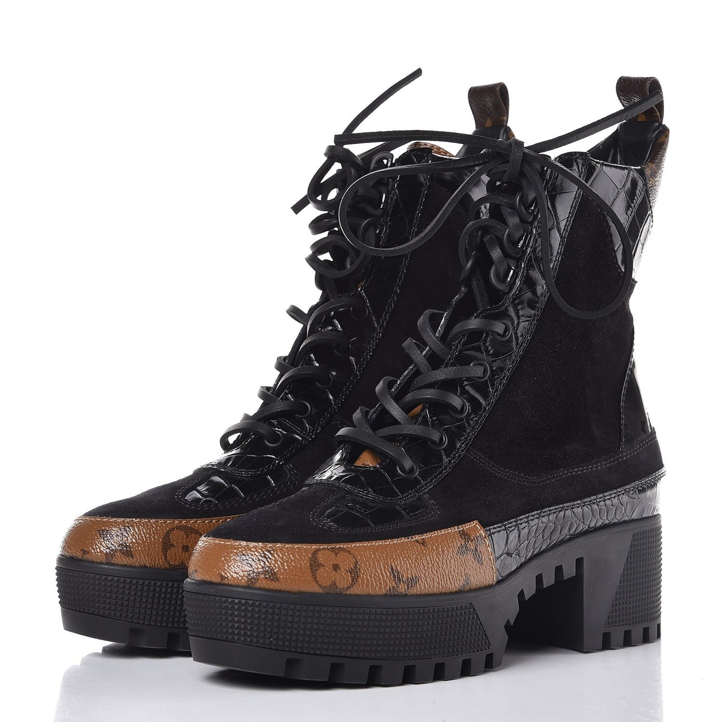 Suede Calfskin Reverse Monogram Laureate Platform Desert Boots 37.5 Black