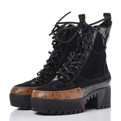 Louis Vuitton Suede Calfskin Reverse Monogram Laureate Platform Desert Boots 37.5 Black 3 of 8
