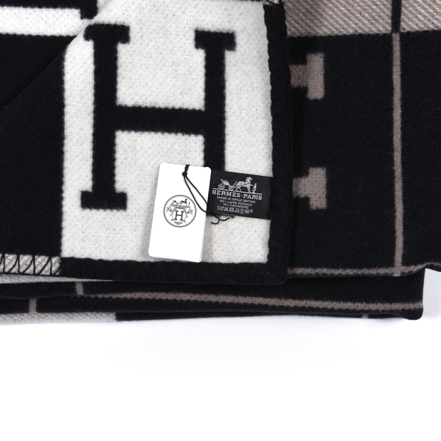Hermes Wool Cashmere Avalon III Blanket Ecru Black 3 of 3