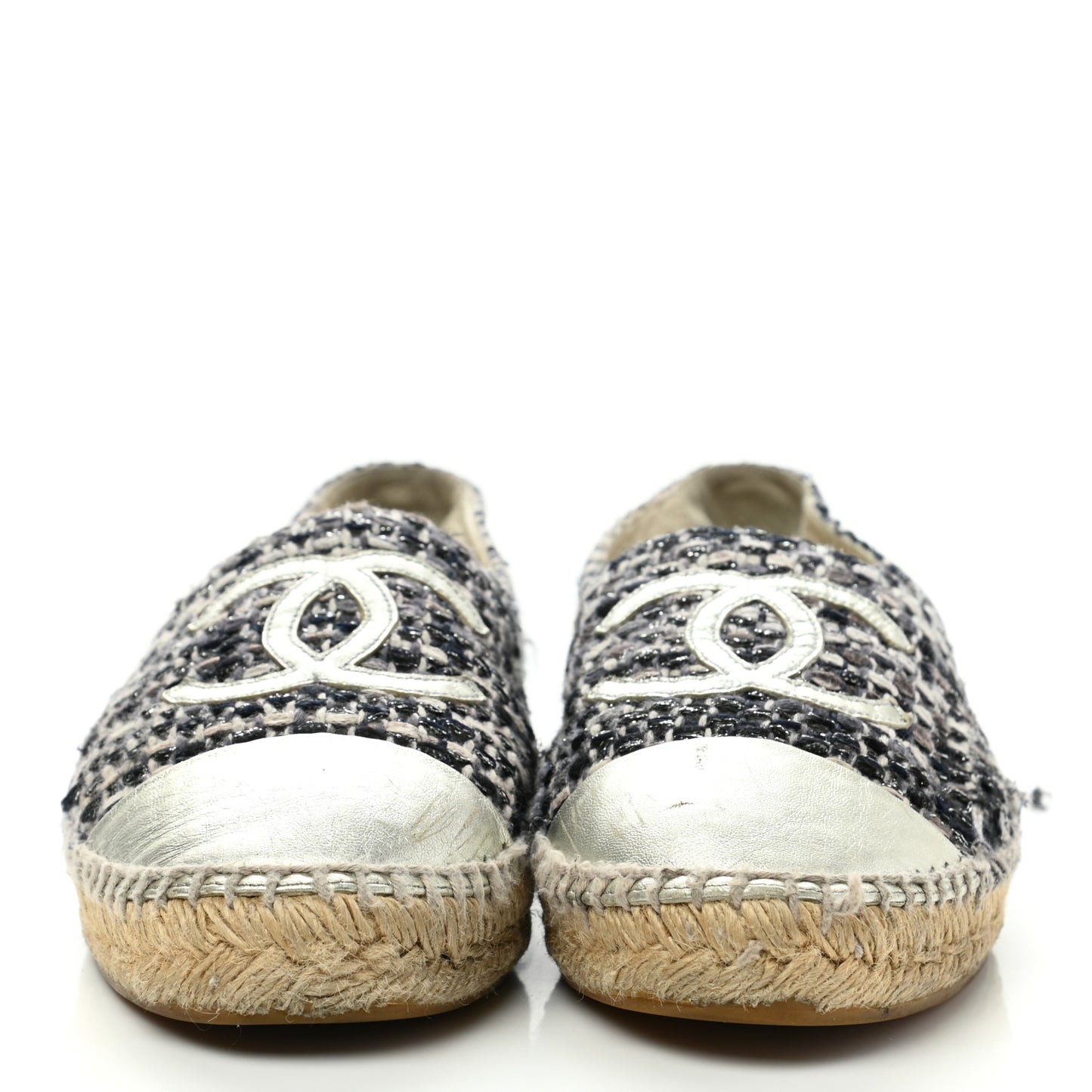 Metallic Tweed Lambskin CC Espadrilles 39 Blue Black Silver