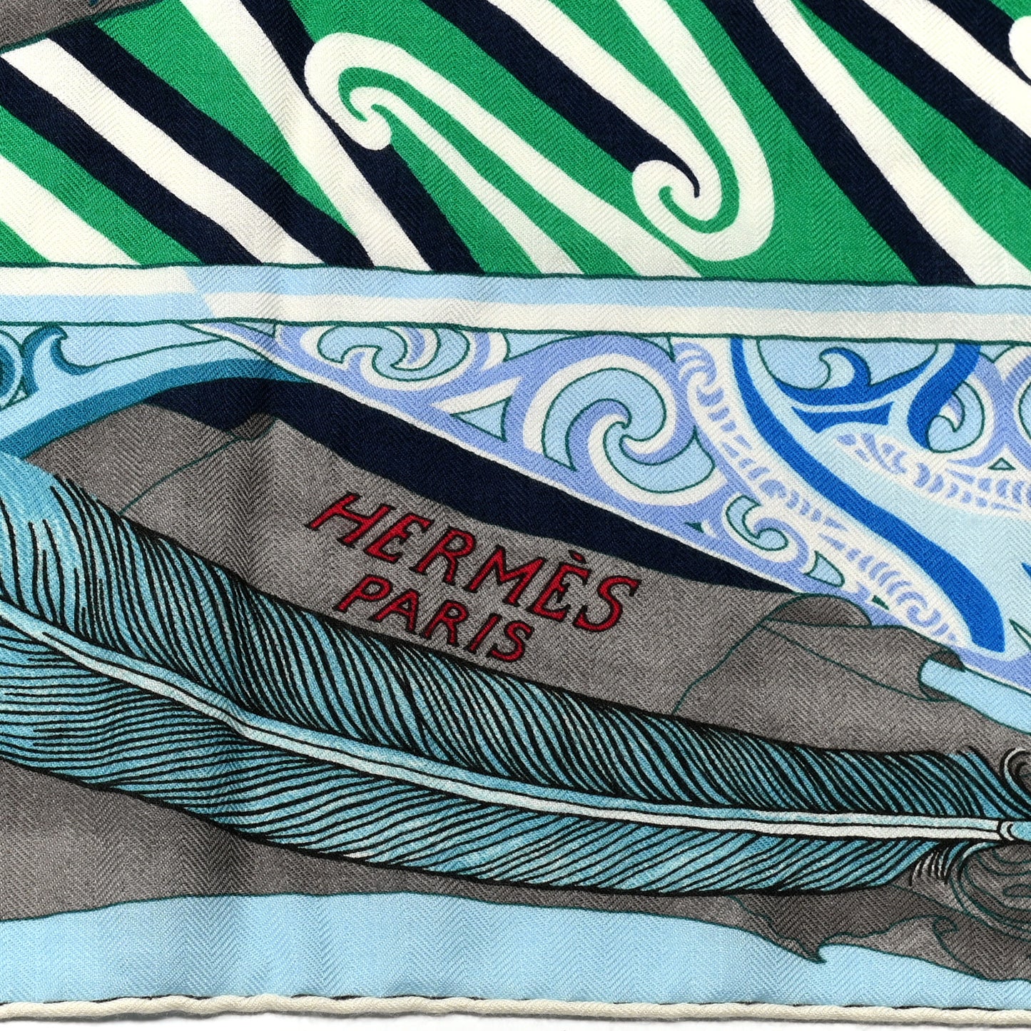 Cashmere Silk Kawa Ora Shawl 140 Ciel Bleu Jean Vert