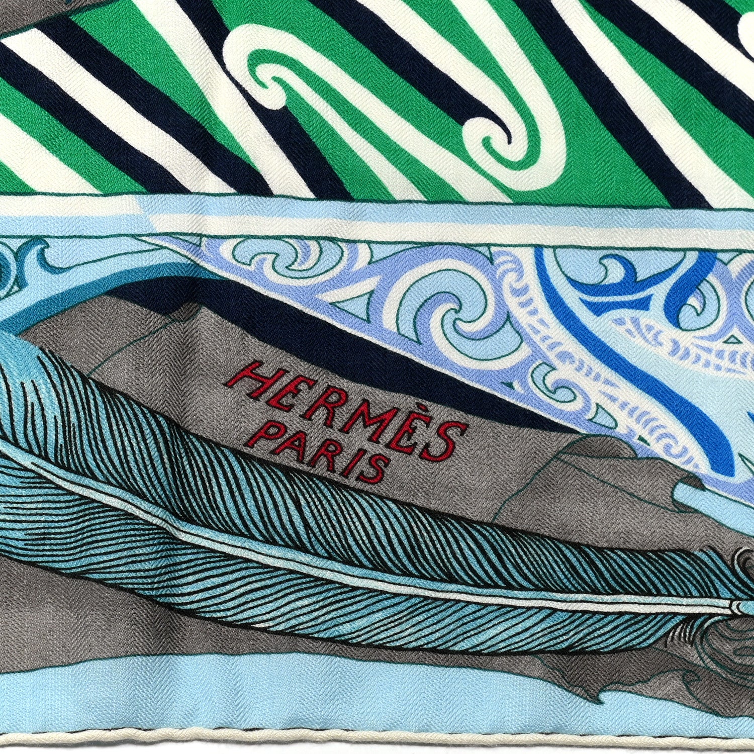 Hermes Cashmere Silk Kawa Ora Shawl 140 Ciel Bleu Jean Vert 2 of 6