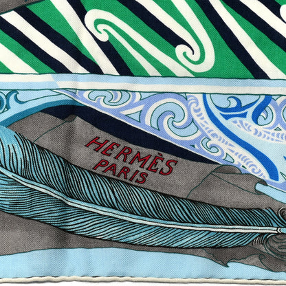 Hermes Cashmere Silk Kawa Ora Shawl 140 Ciel Bleu Jean Vert 2 of 6