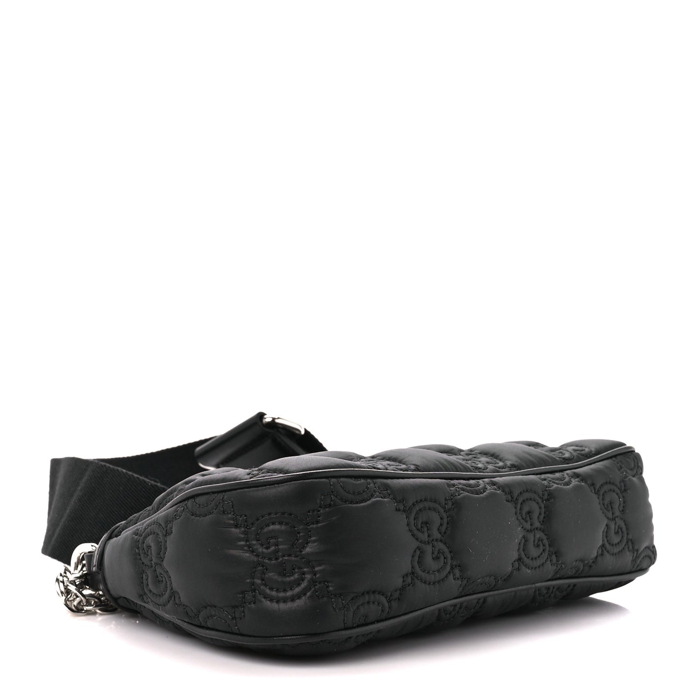 Nylon Calfskin Enamel GG Matelasse Chain Handbag Black
