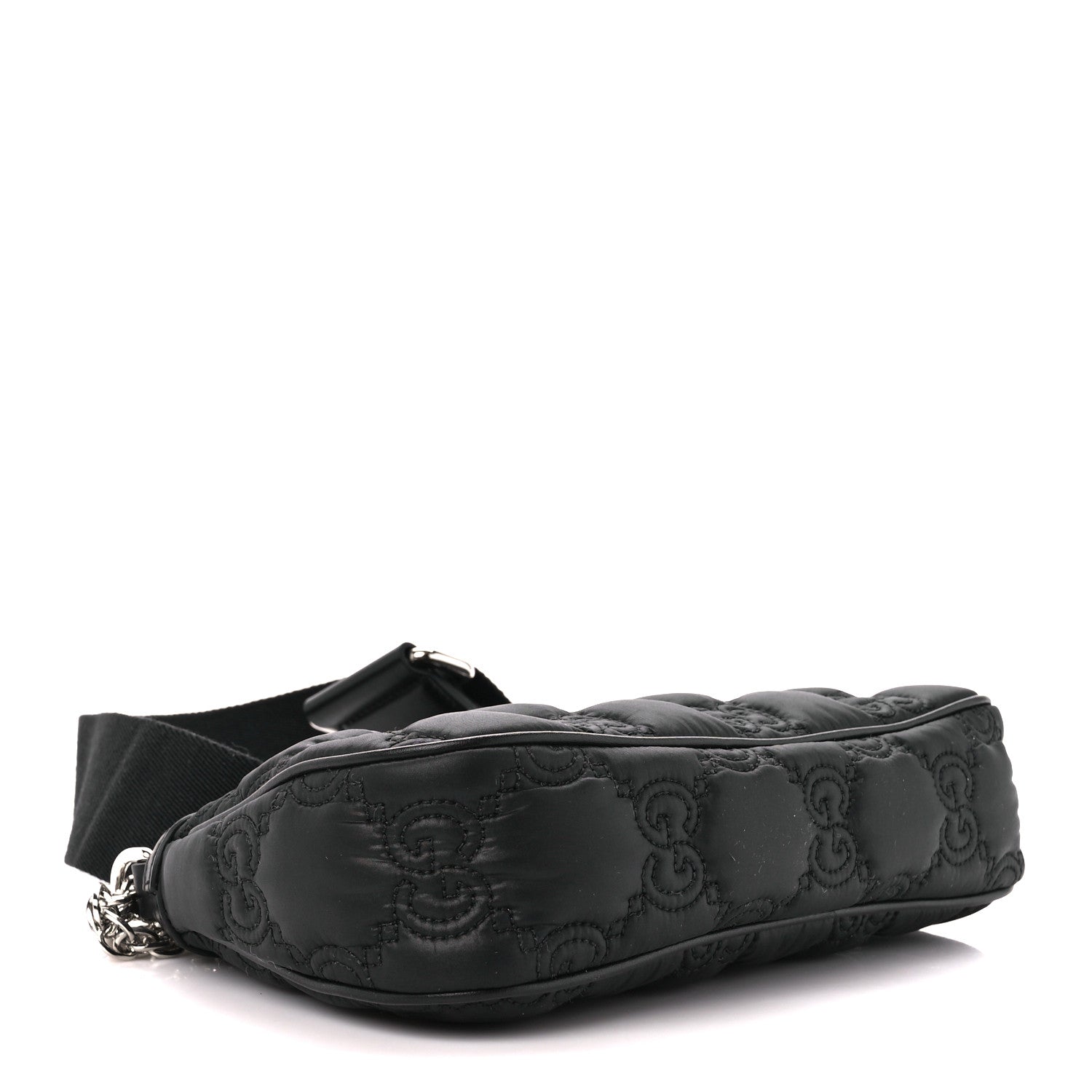 Gucci Nylon Calfskin Enamel GG Matelasse Chain Handbag Black 4 of 10