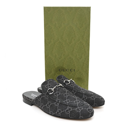 Gucci New Denim GG Malaga Kid Womens Princetown Slippers 38 Grey Black 10 of 10